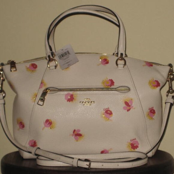 NWT Coach Satchel C5838 Pebble Leather Prairie Floral Gold Hardware Strap Chalk - Picture 14 of 16